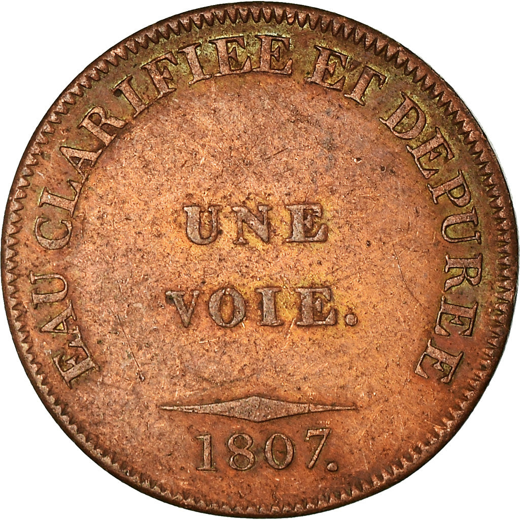 France, Jeton, Cuchet et Compagnie, Eau Clarifiée, Une Voie, 1807, TB+, Cuivre