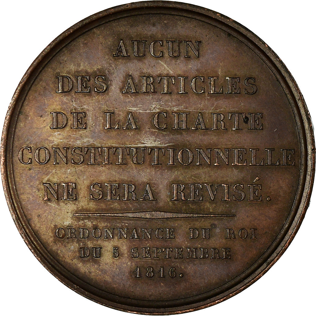 France, Médaille, Louis XVIII, Charte Constitutionnelle, 1816, Gayrard, SUP