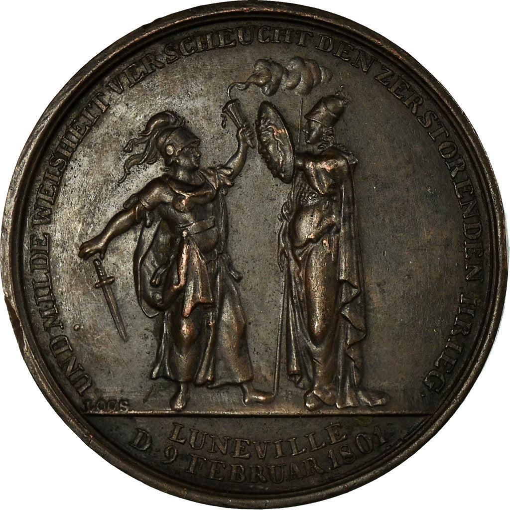 France, Médaille, Napoléon Bonaparte, Lunéville, Uniface,, 1801, Loos, TTB+