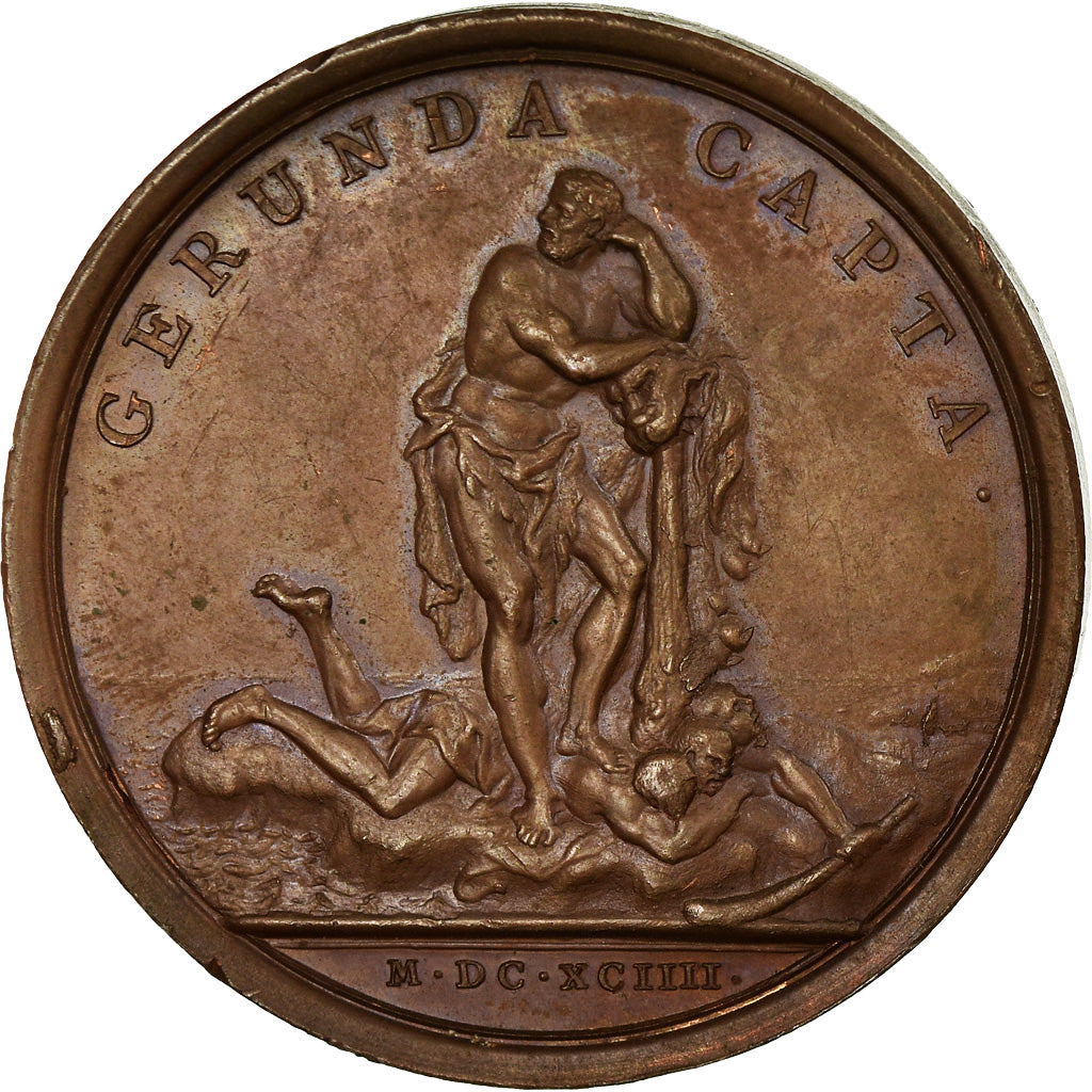 France, Medal, Louis XIV, Prise de Gerona, 1694, Mauger, Restrike, MS(63)