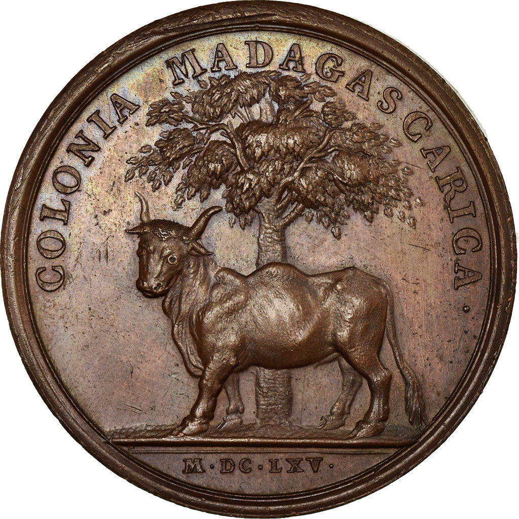 France, Médaille, Louis XIV, La Colonie de Madagascar, 1665, Mauger, Refrappe