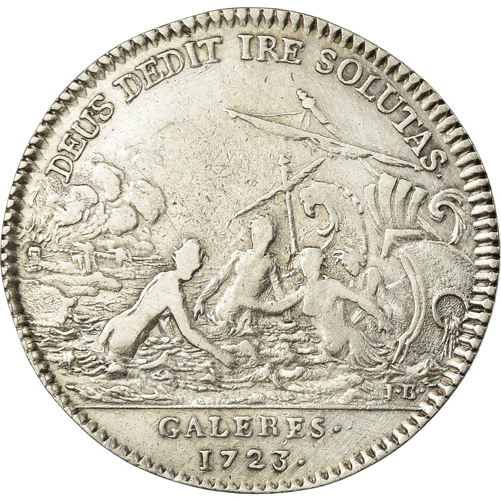 Frankreich, Token, Louis XV, Marine, Galères Royales, History, 1723, SS+