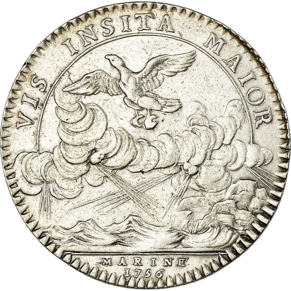 Frankrijk, Token, Louis XV, Marine, Rivalité Franco-Anglaise, 1756, PR, Zilver