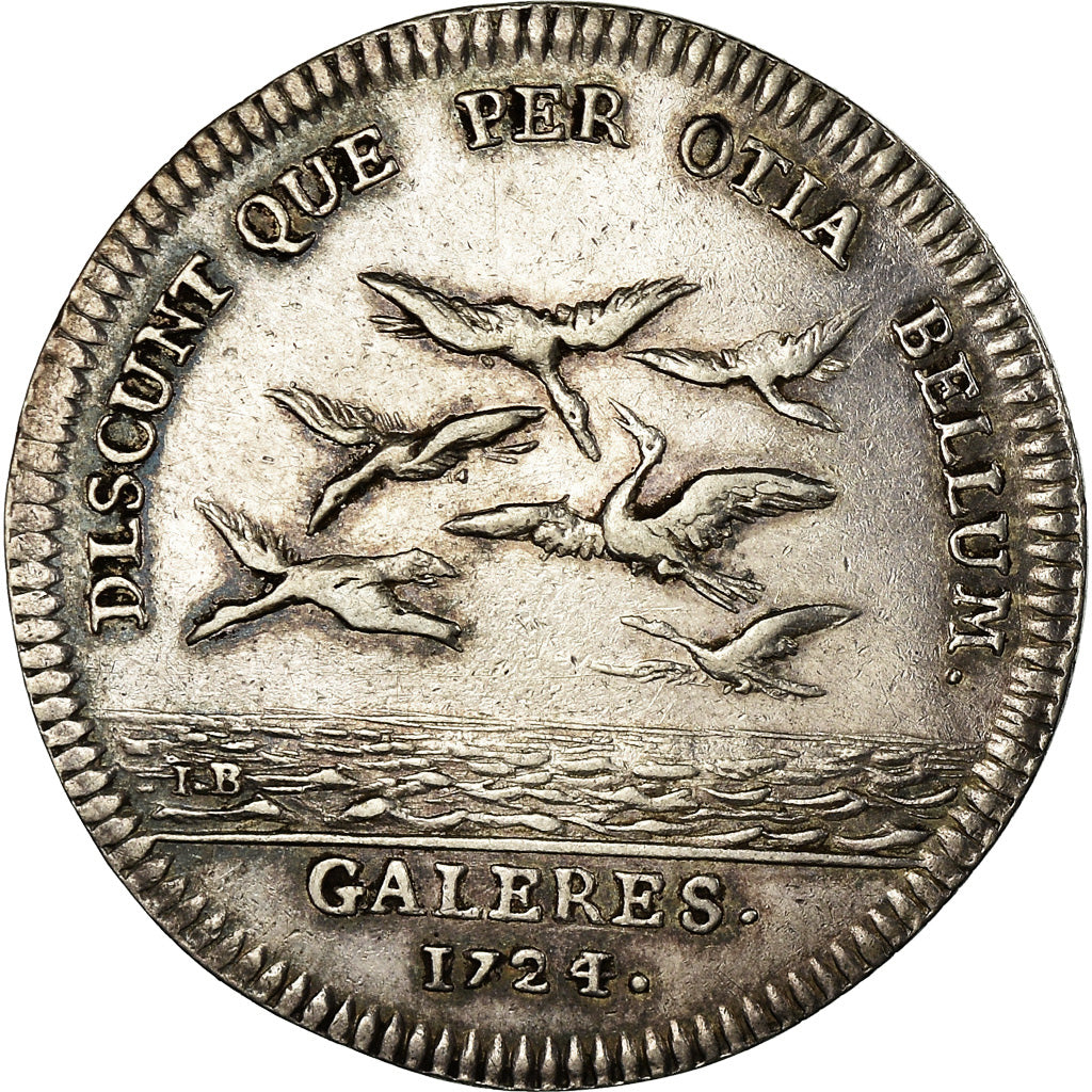 France, Jeton, Louis XV, Marine, Galères Royales, History, 1724, SUP, Argent