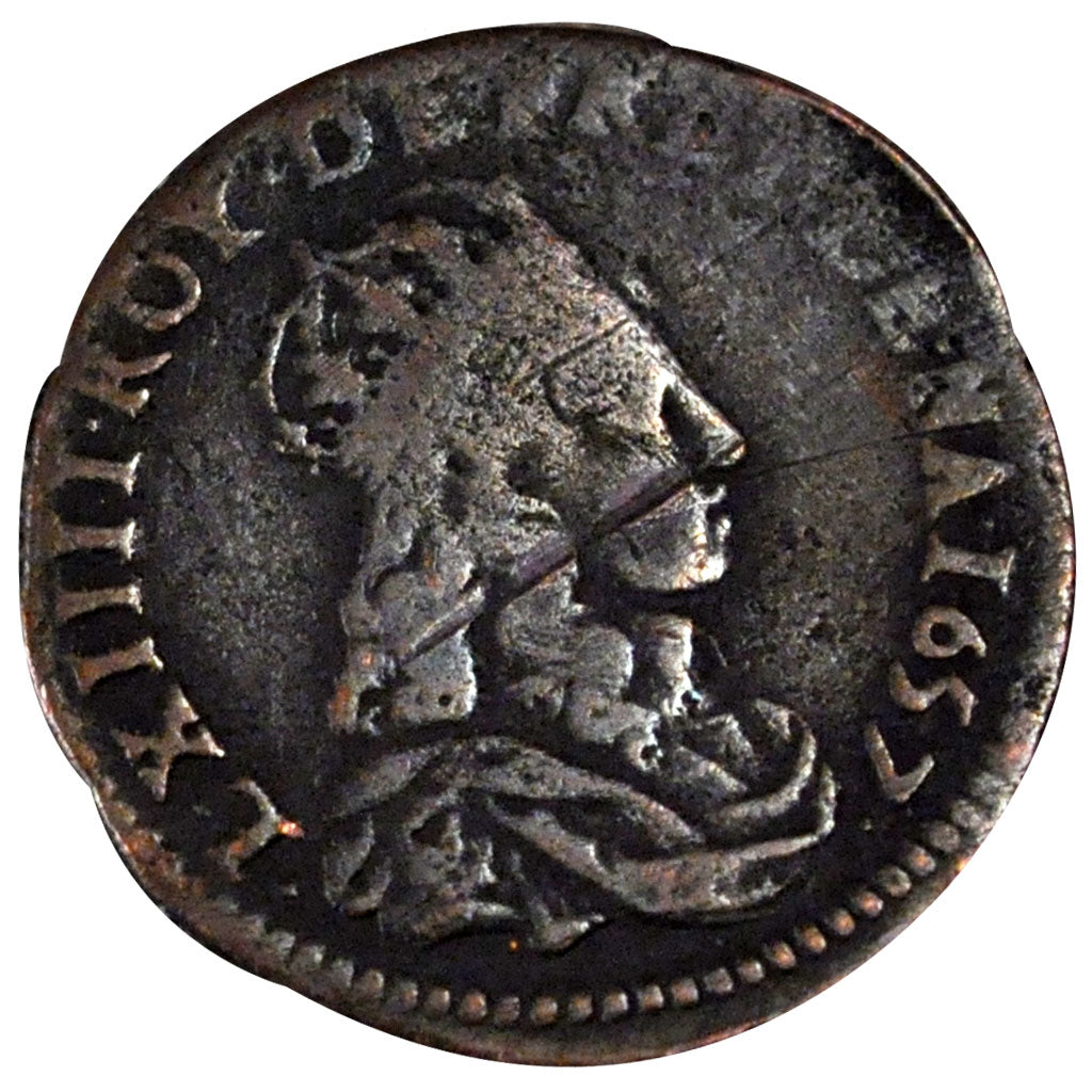 FRANCE, Liard de France au buste juvénile, deuxième type, Liard, 1657, Poitiers,