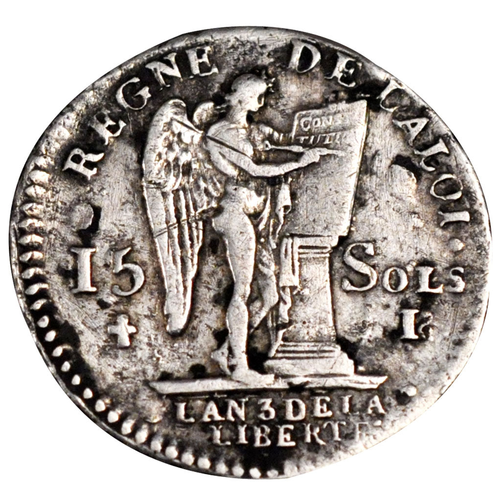 FRANCE, 15 sols françois, 15 Sols, 1/8 ECU, 1791, Limoges, KM #604.5, EF(40-45),