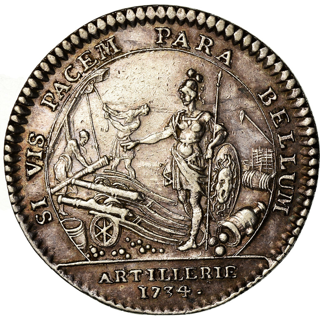 France, Token, Louis XV, Artillerie, History, 1734, AU(50-53), Silver