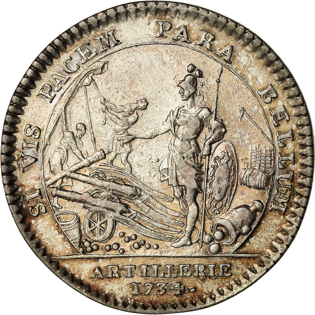 France, Token, Louis XV, Artillerie, History, 1734, AU(50-53), Silver