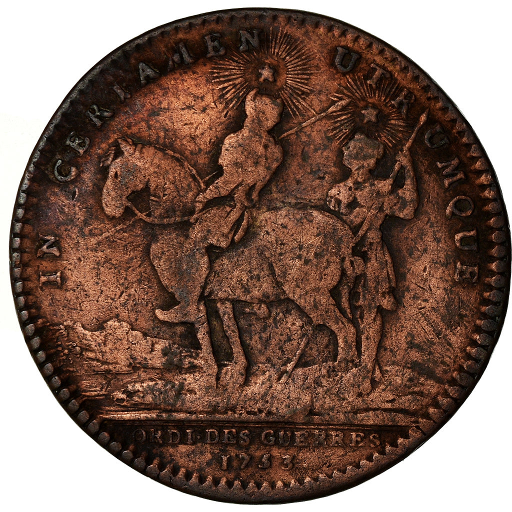 France, Jeton, Louis XV, Ordinaire des Guerres, History, 1753, TB+, Cuivre