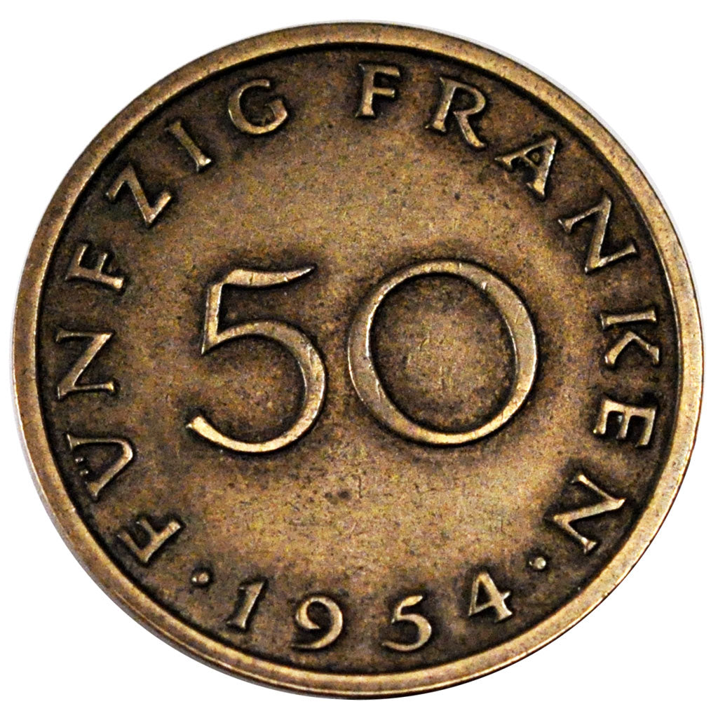 SAARLAND, 50 Franken, 1954, Paris, KM #3, EF(40-45), Aluminum-Bronze, 8.10