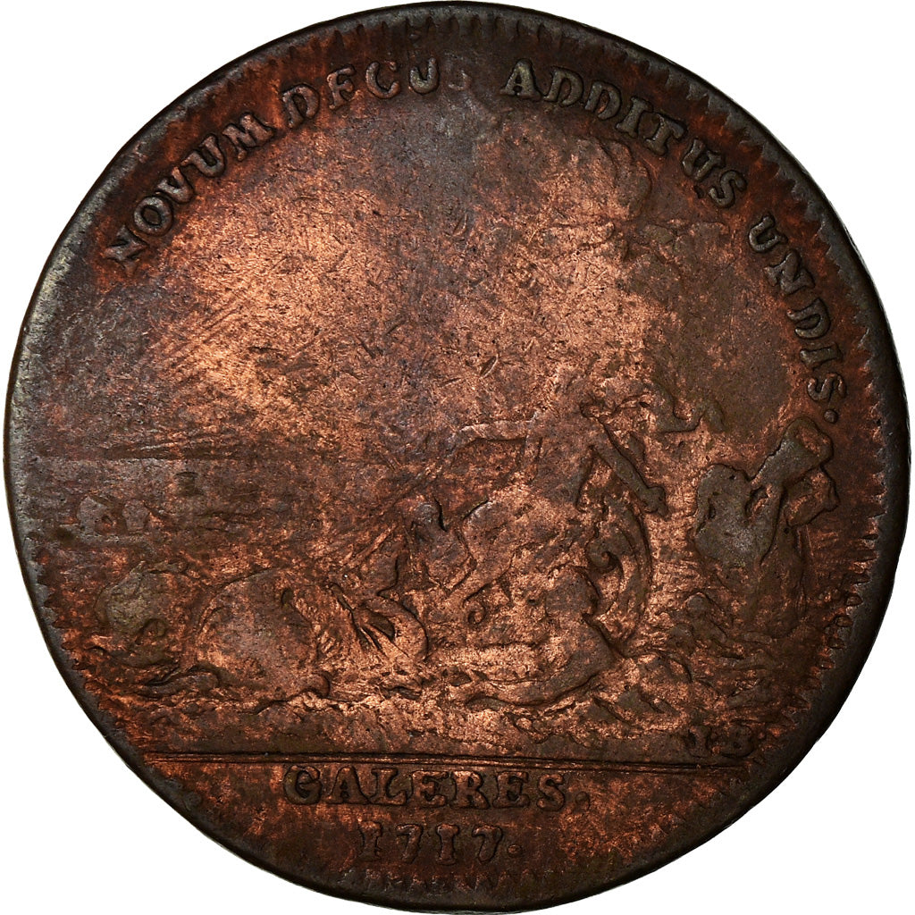 Francia, Token, Louis XV, Marine, Galères Royales, History, 1717, BC+, Cobre