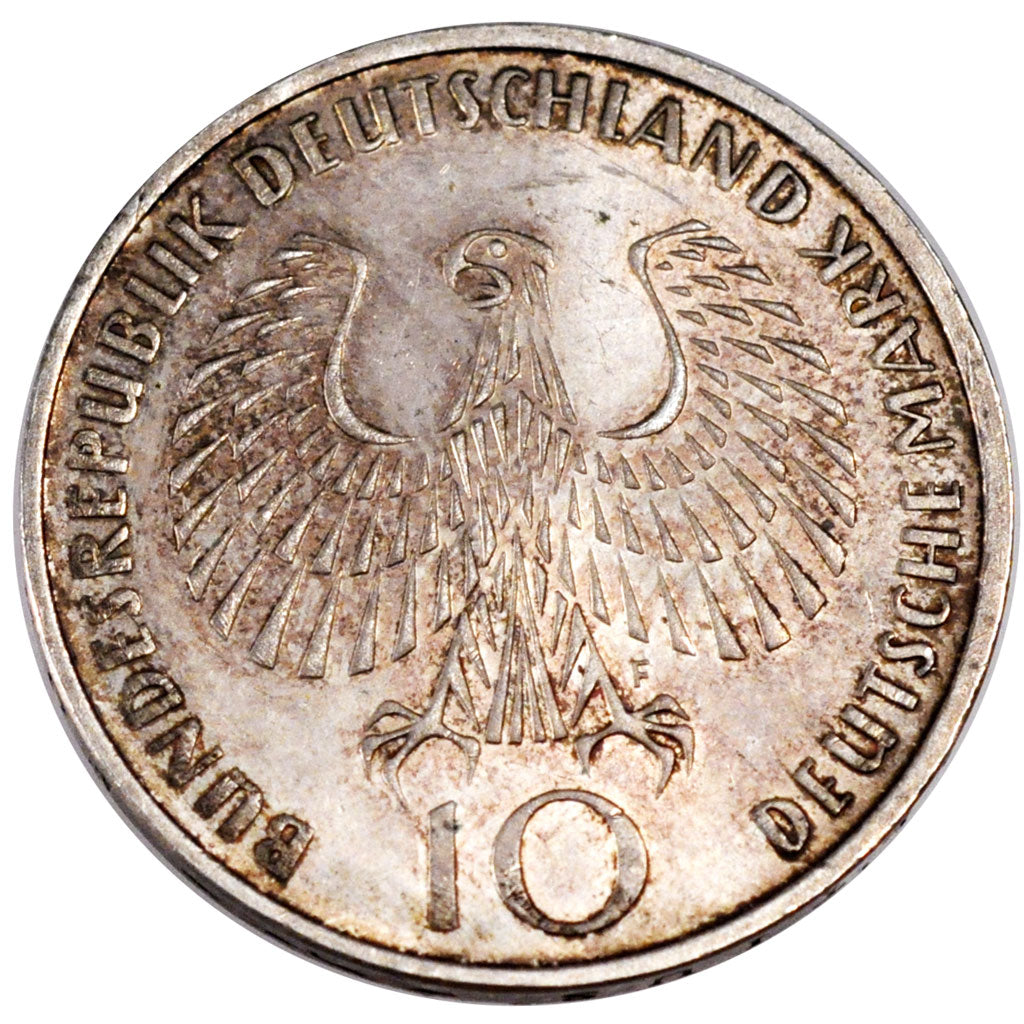 GERMANY - FEDERAL REPUBLIC, 10 Mark, 1972, Stuttgart, KM #135, AU(50-53),...