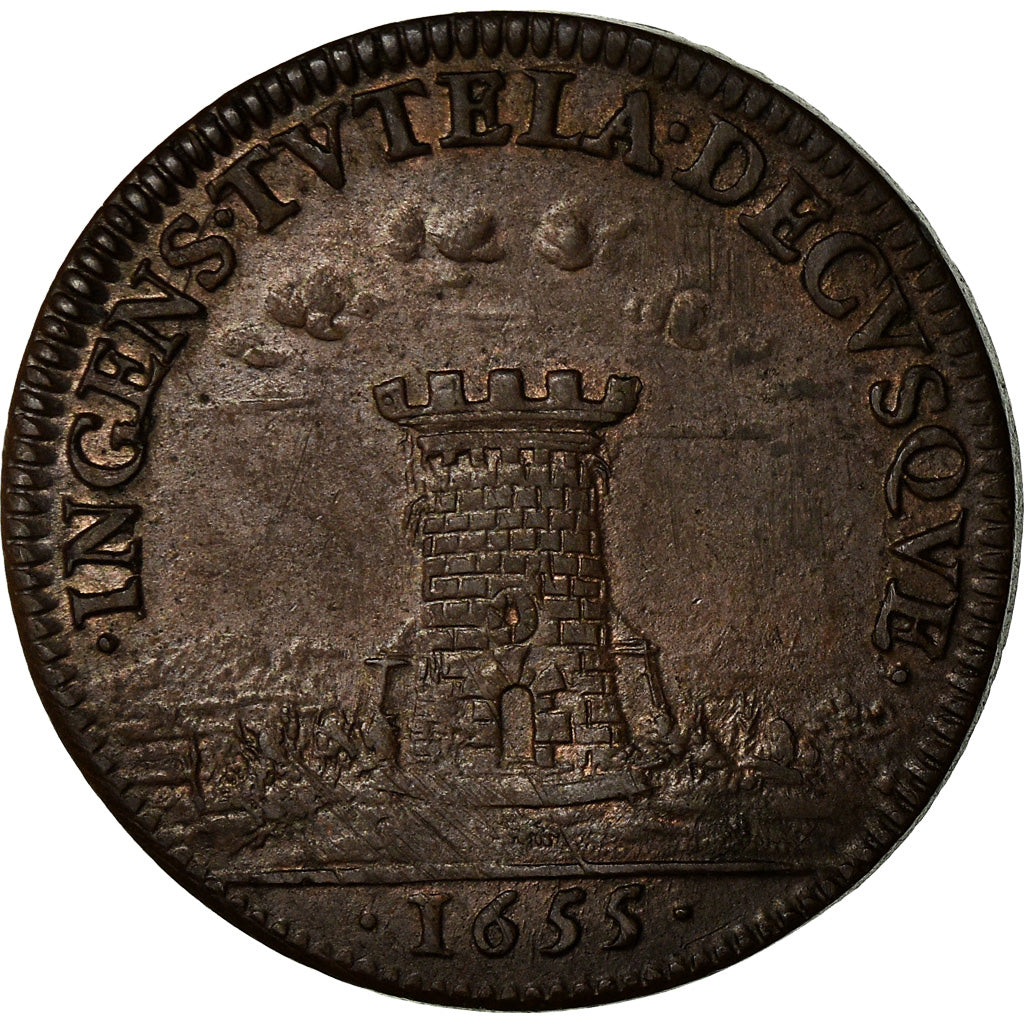 France, Token, Anne d'Autriche, Le Veuvage, History, 1655, EF(40-45), Copper