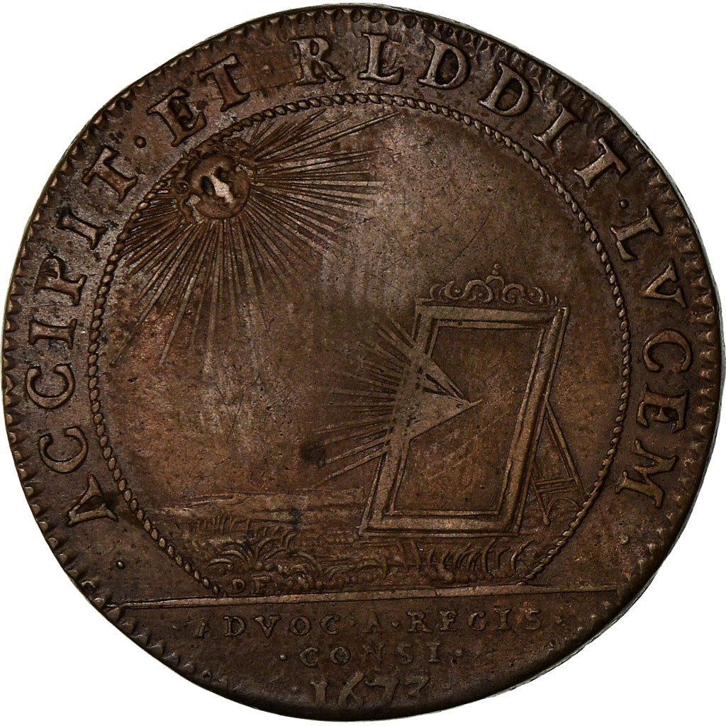 Francia, Token, Louis XIV, Avocats au Conseil du Roi, History, 1673, MB+, Rame
