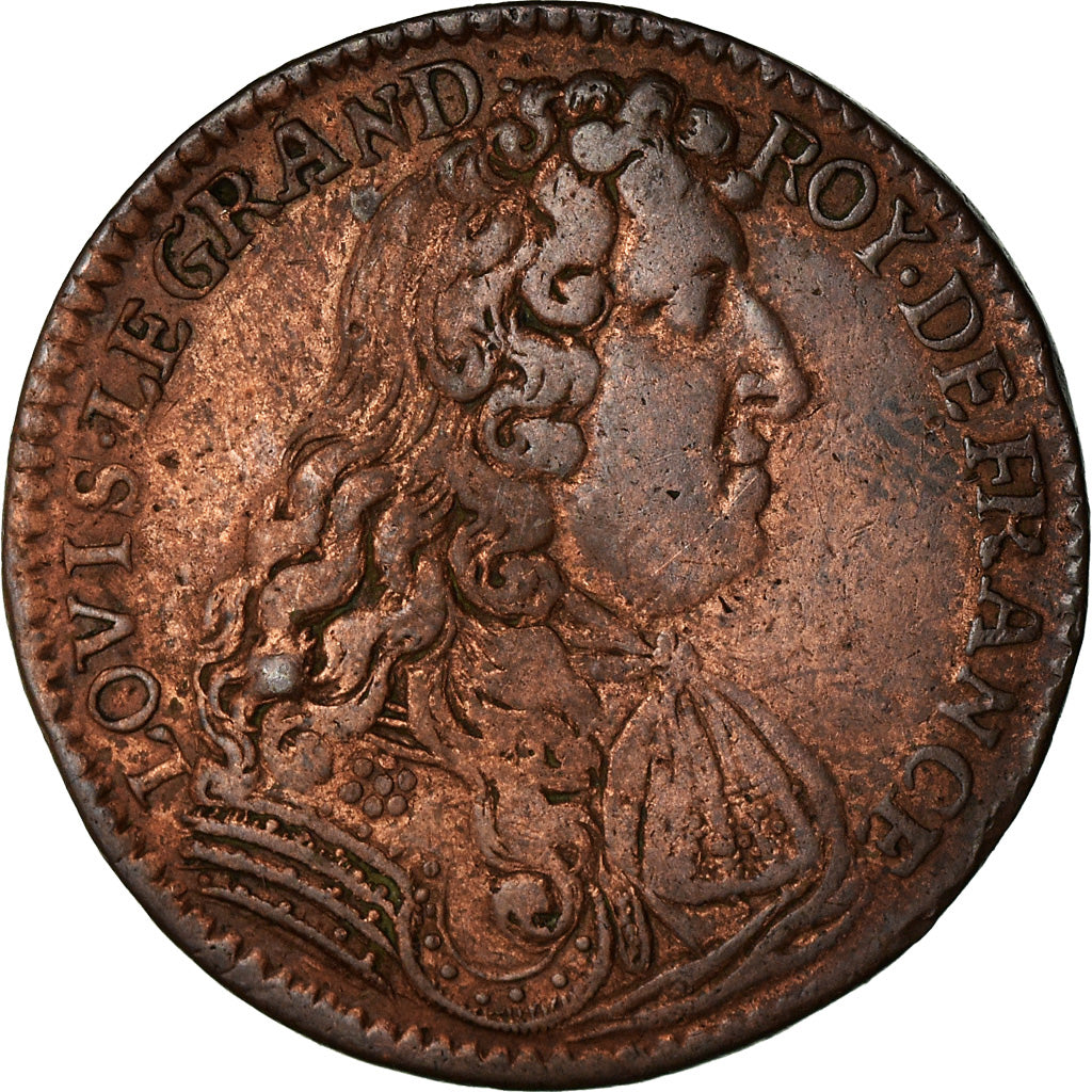 France, Token, Louis XIV, Trésor Royal, History, 1675, VF(20-25), Copper