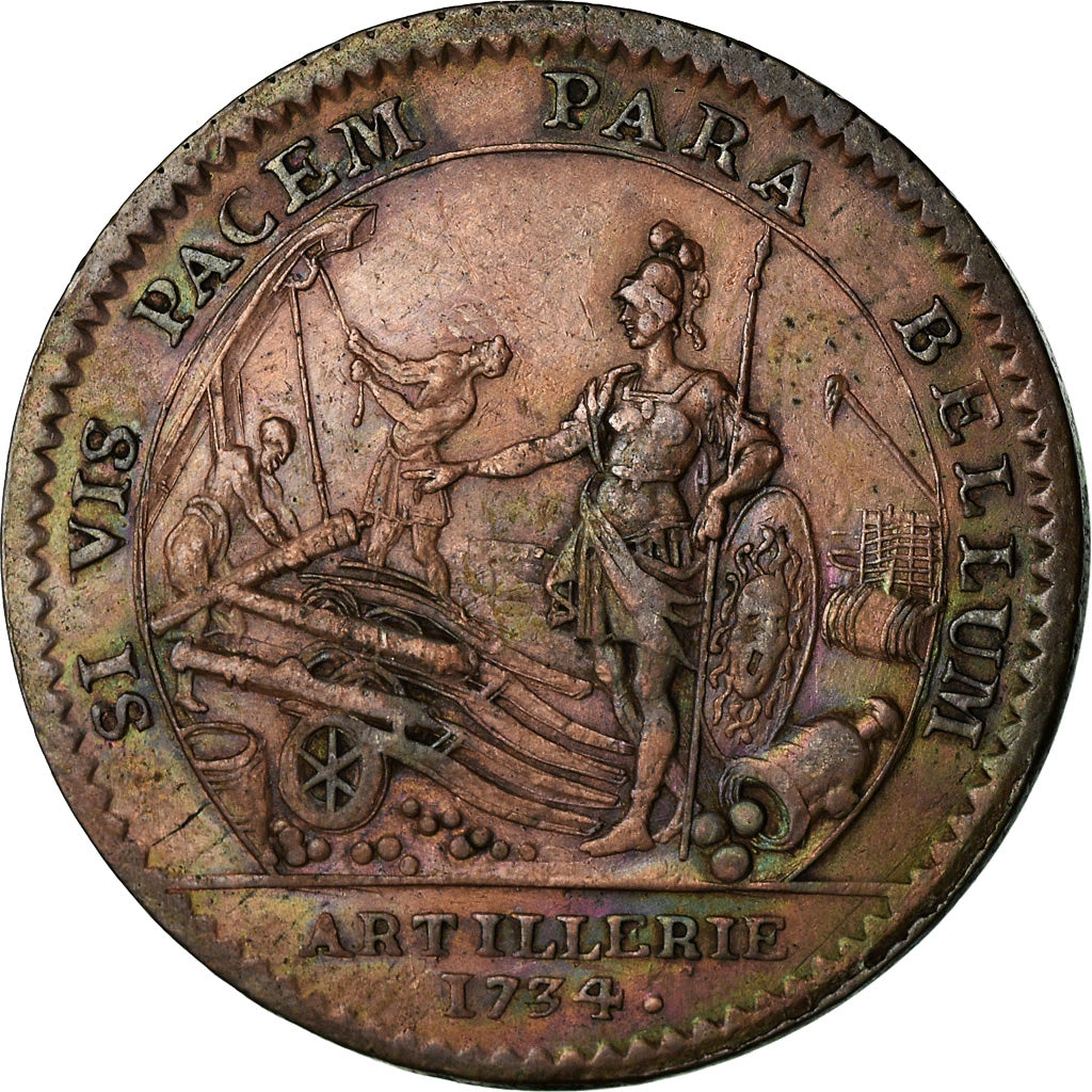 France, Token, Louis XV, Artillerie, History, 1734, VF(30-35), Copper