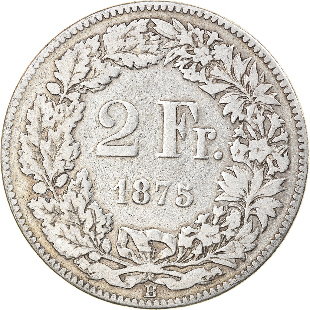 Coin, Switzerland, 2 Francs, 1875, Bern, VF(20-25), Silver, KM:21