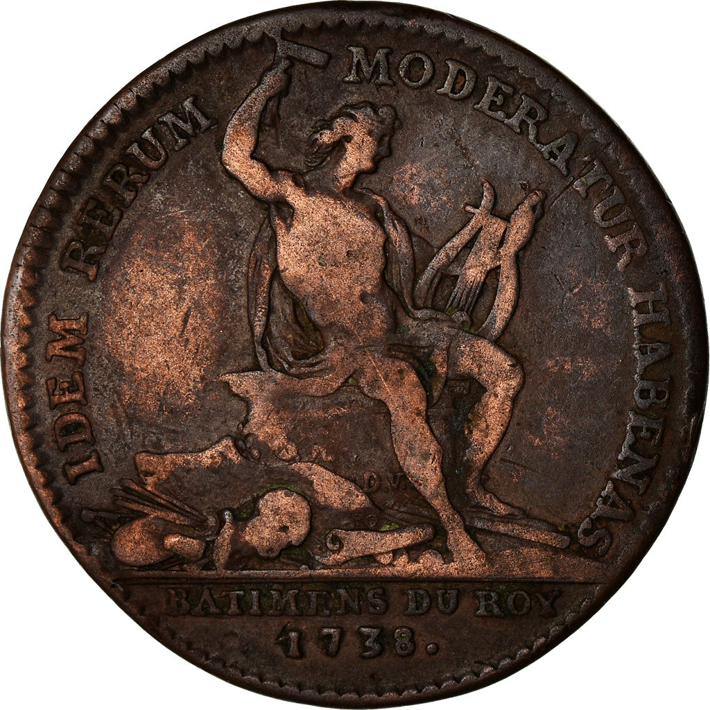 France, Jeton, Louis XV, Bâtiments du Roi, History, 1738, B, Cuivre