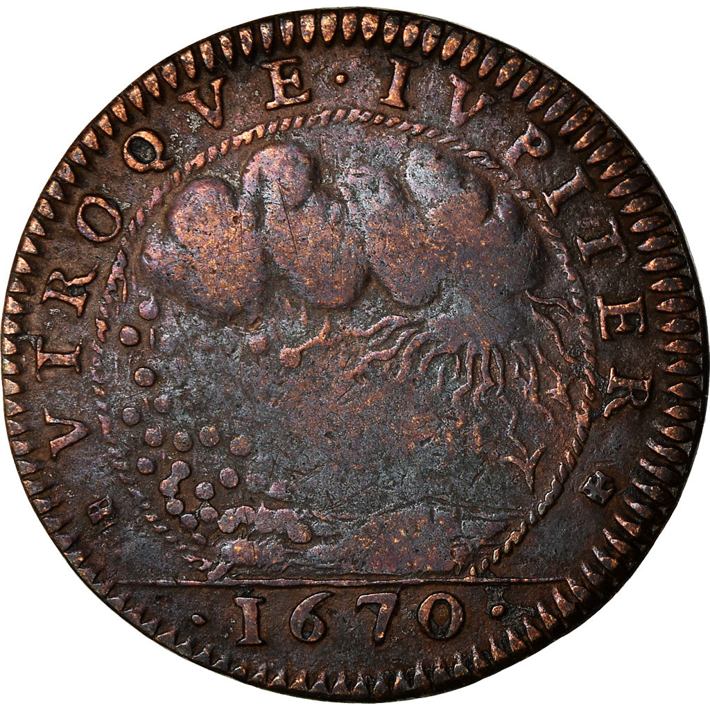France, Jeton, Louis XIV, Cour des Monnaies de Paris, History, 1670, TB, Cuivre