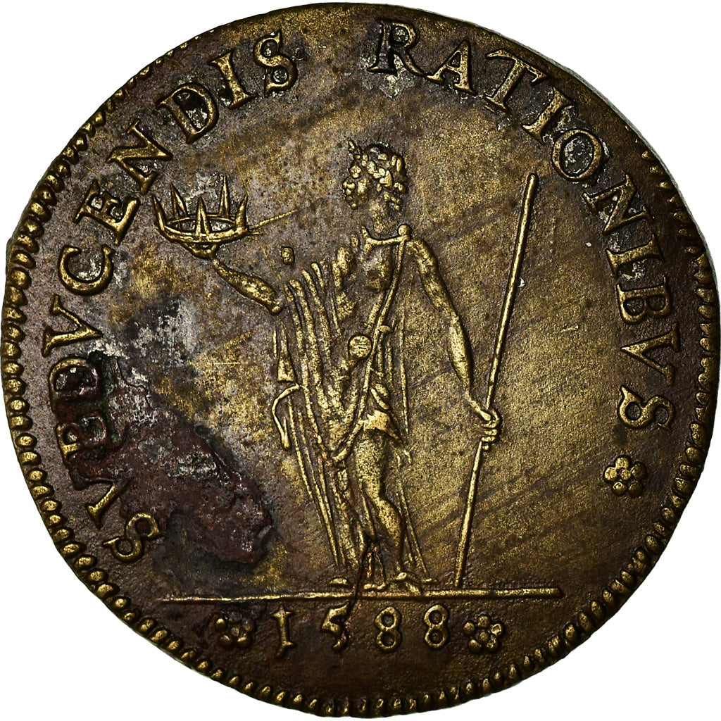 France, Token, Henri IV, Chambre des Comptes, History, 1588, VF(20-25), Brass