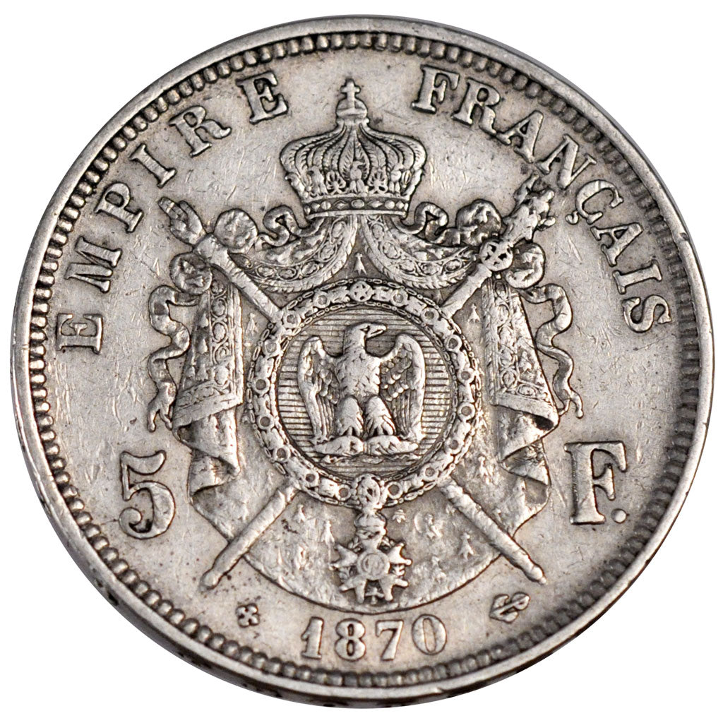 FRANCE, Napoléon III, 5 Francs, 1870, Paris, KM #799.1, EF(40-45), Silver, G...