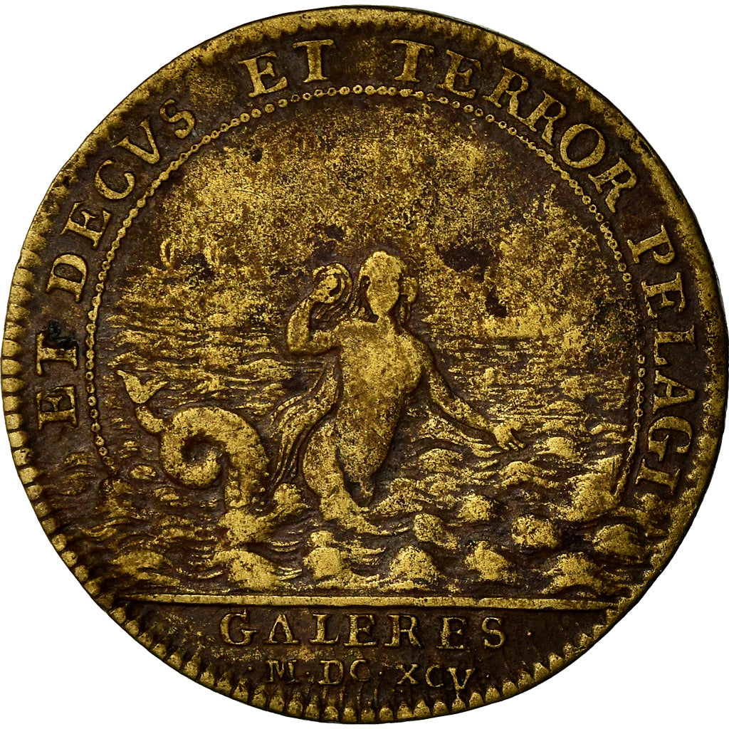 France, Jeton, Louis XIV, Marine, Galères Royales, History, 1695, TB, Laiton