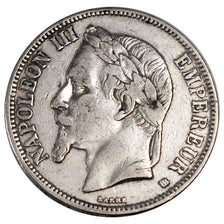 FRANCE, Napoléon III, 5 Francs, 1869, Strasbourg, KM #799.2, VF(30-35), Silver,