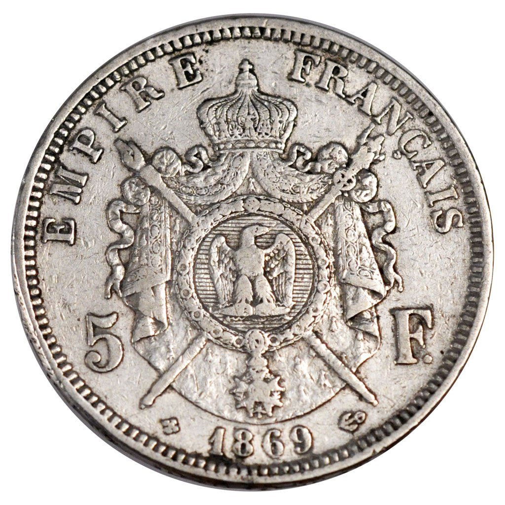FRANCE, Napoléon III, 5 Francs, 1869, Strasbourg, KM #799.2, VF(30-35), Silver,