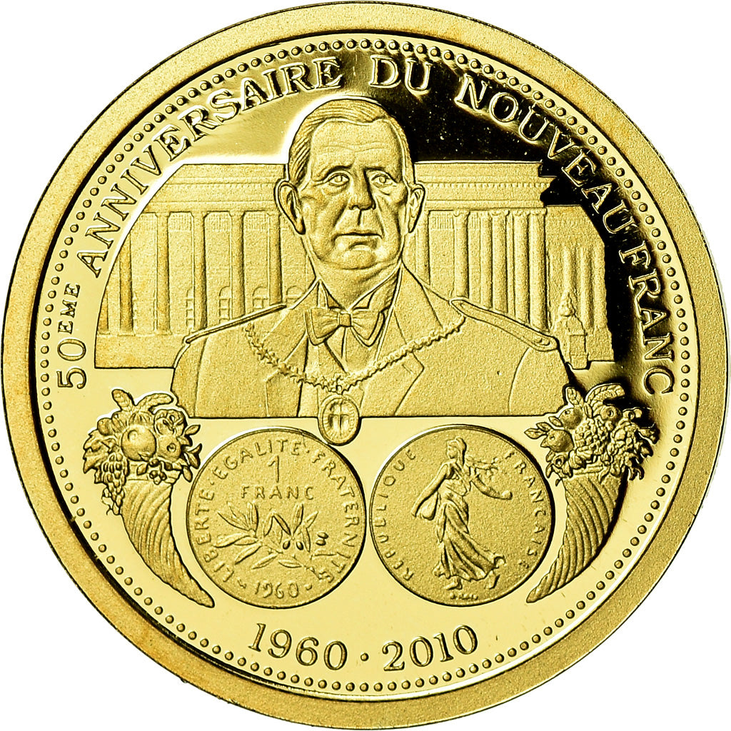 France, Médaille, Charles de Gaulle, 50eme anniversaire du Nouveau Franc, 2010