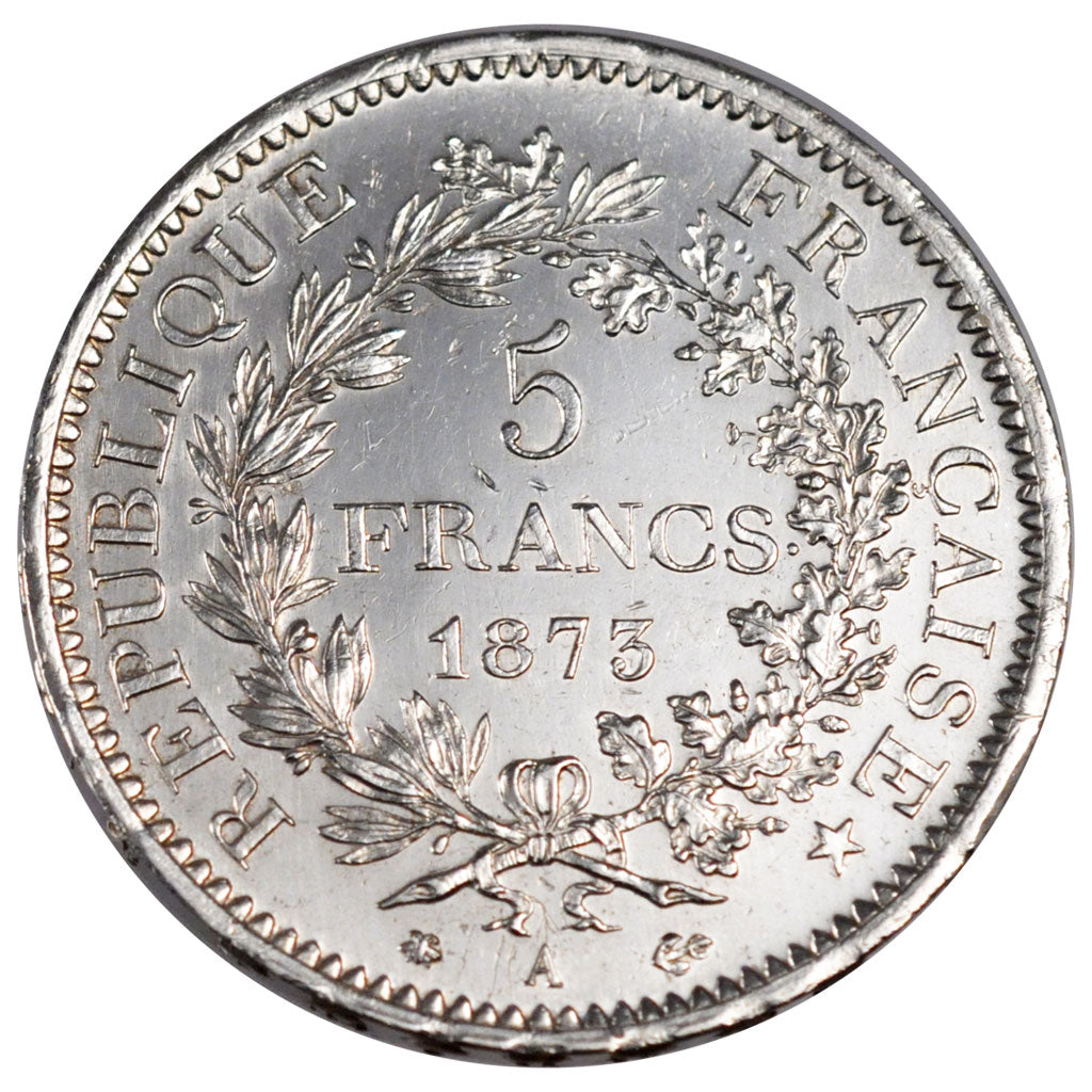 FRANCE, Hercule, 5 Francs, 1873, Paris, KM #820.1, AU(55-58), Silver, Gadoury...