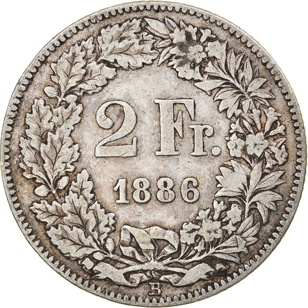 Coin, Switzerland, 2 Francs, 1886, Bern, VF(30-35), Silver, KM:21