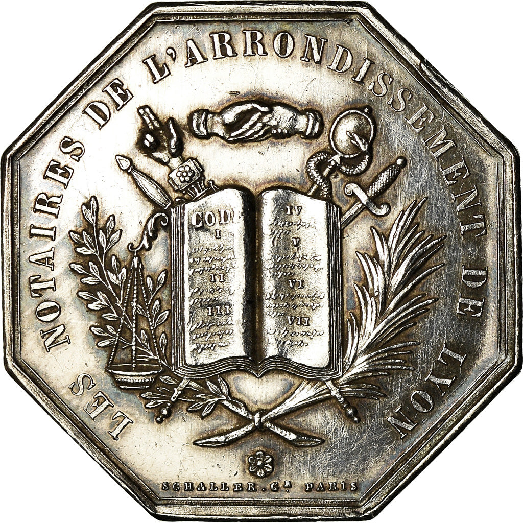 France, Token, Notaires de l'Arrondissement de Lyon, 1883, Schaller, MS(60-62)