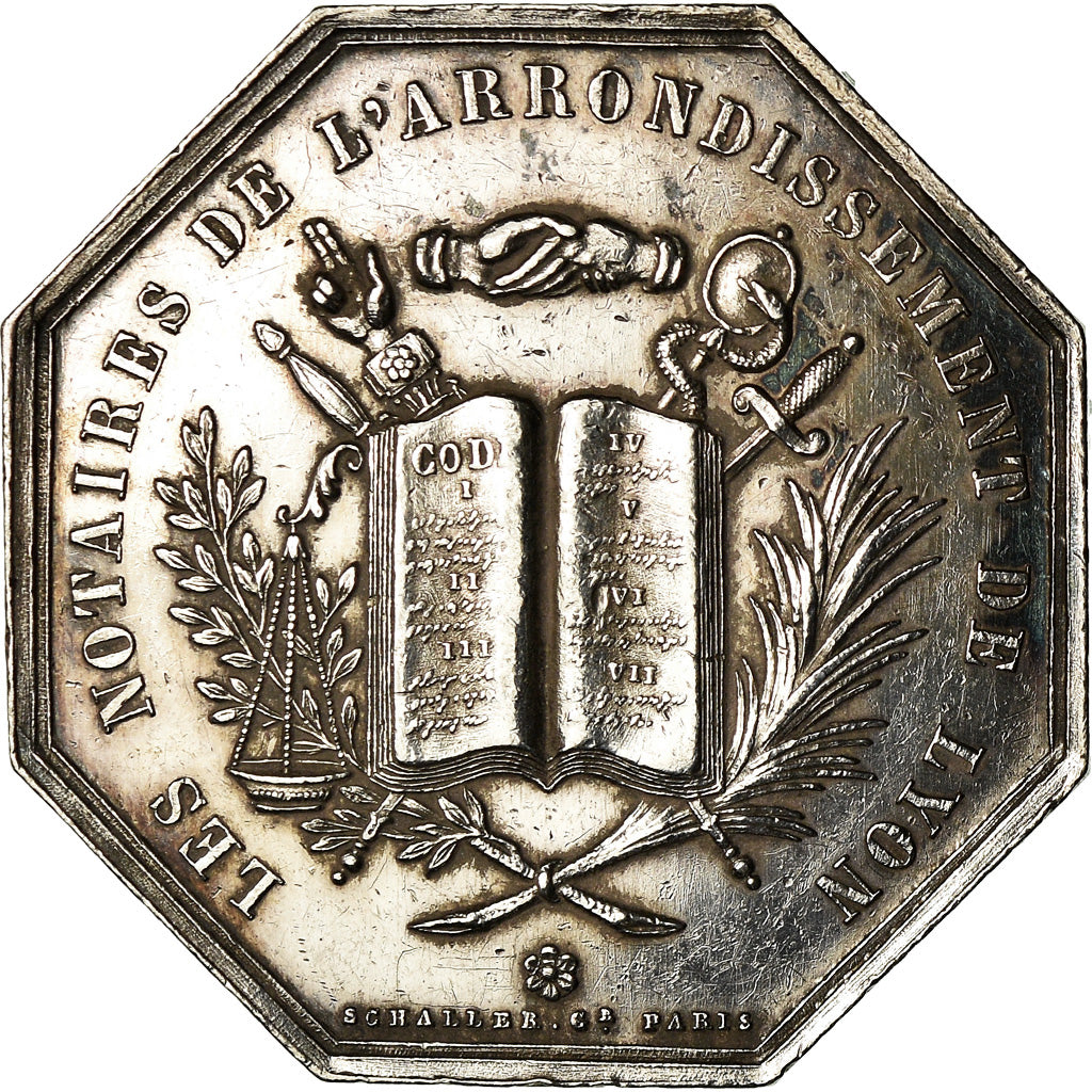 Francia, Token, Notaires de l'Arrondissement de Lyon, 1883, Schaller, SPL-