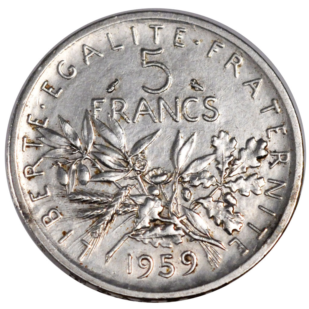 FRANCE, 5 Francs, 1959, AU(55-58), Silver, Gadoury #770, 12.01