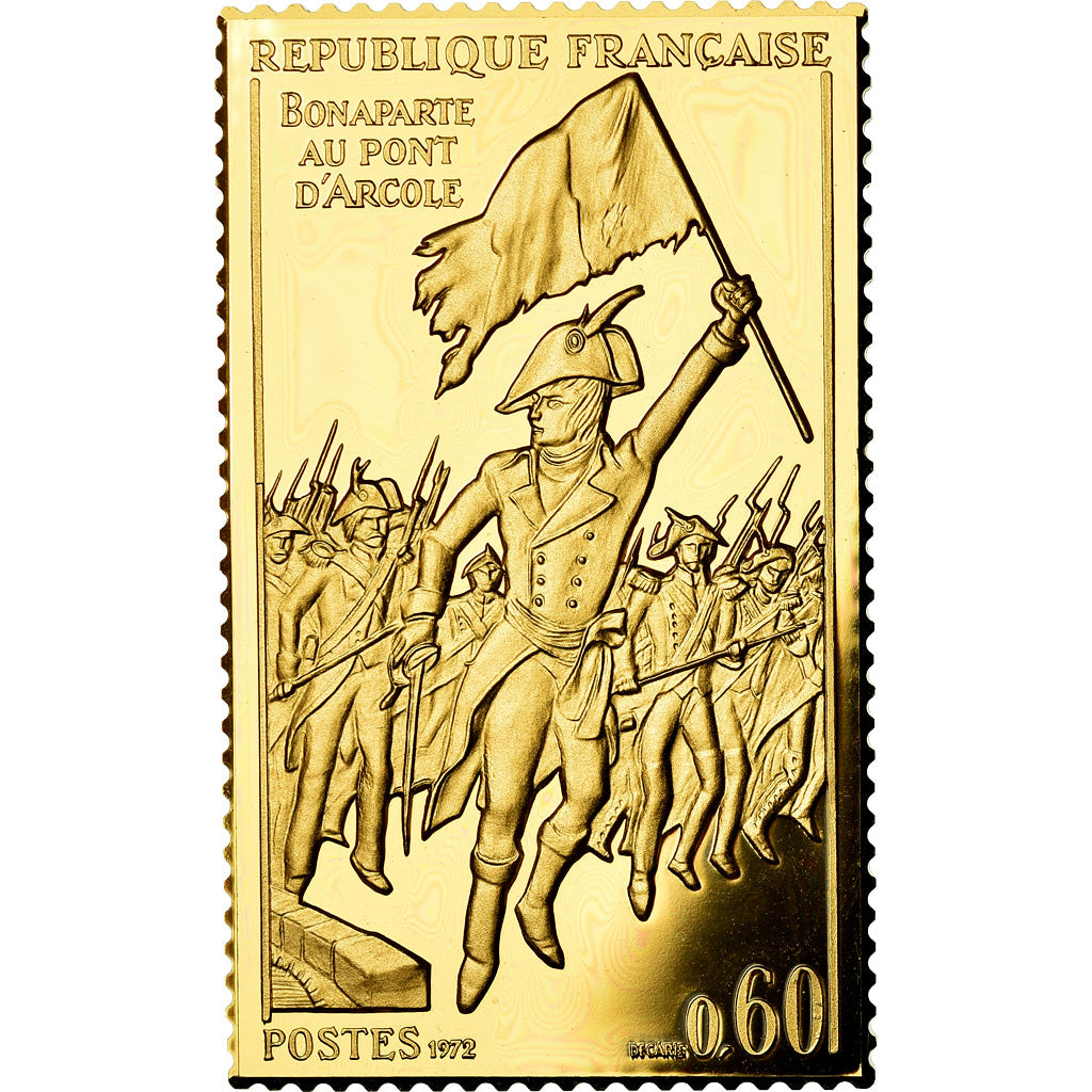 France, Médaille, Timbre, Napoléon Bonaparte au Pont d'Arcole, FDC, Vermeil