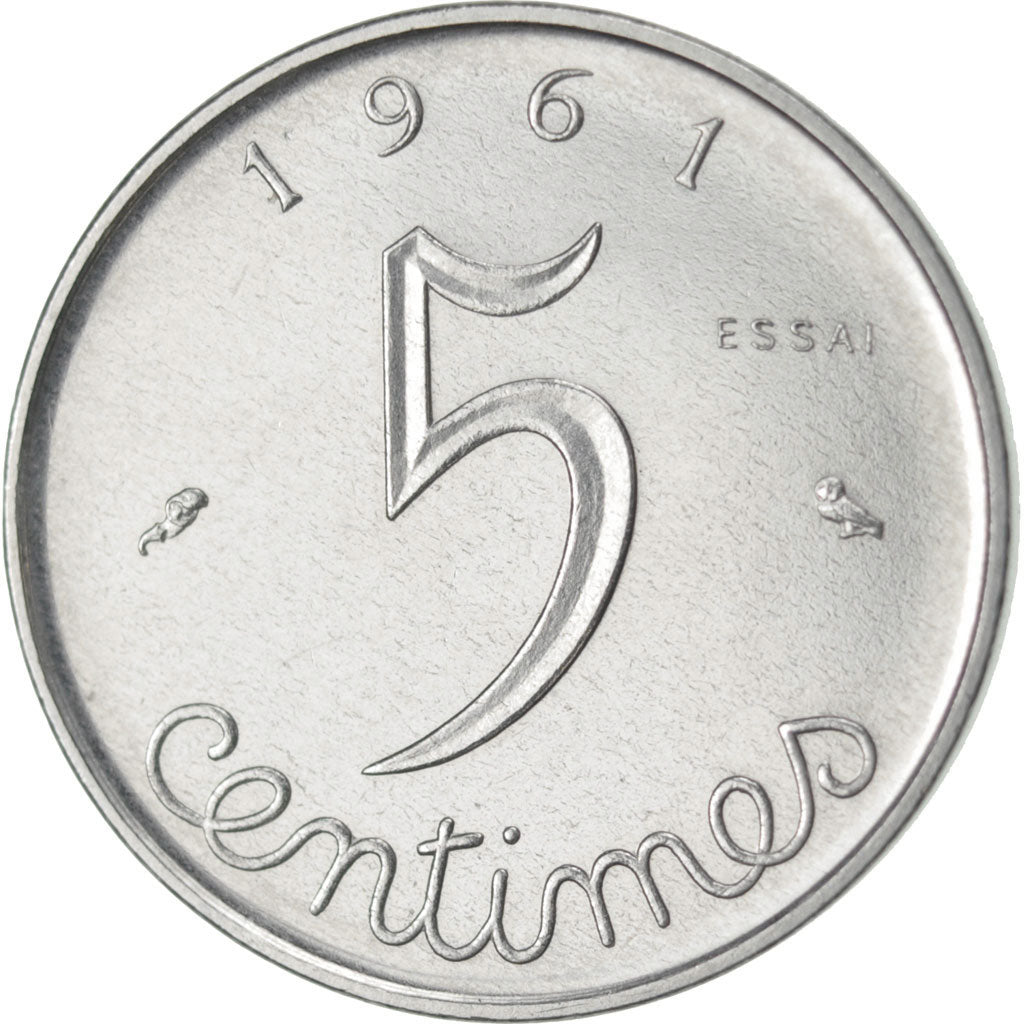 FRANCE, 5 Centimes, 1961, KM #E104, MS(60-62), Chrome-Steel, Gadoury #174, 3.33