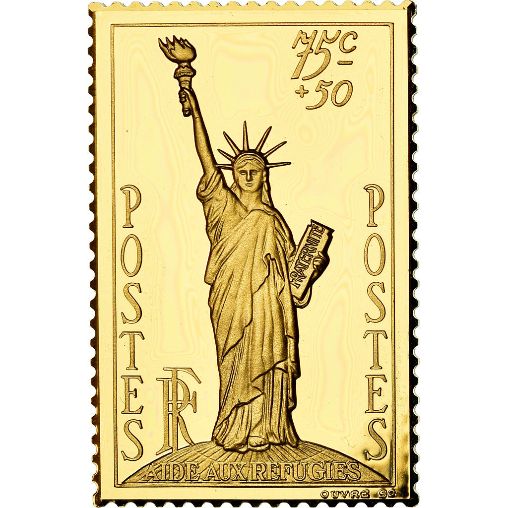 Francia, medaglia, Timbre, Bicentenaire, Aides aux Réfugiés, FDC, Vermeil