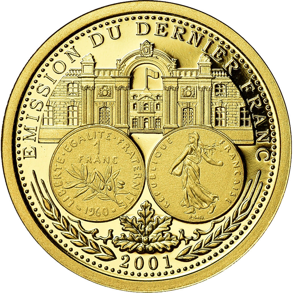 France, Médaille, Emission du Dernier Franc, 2001, FDC, Or