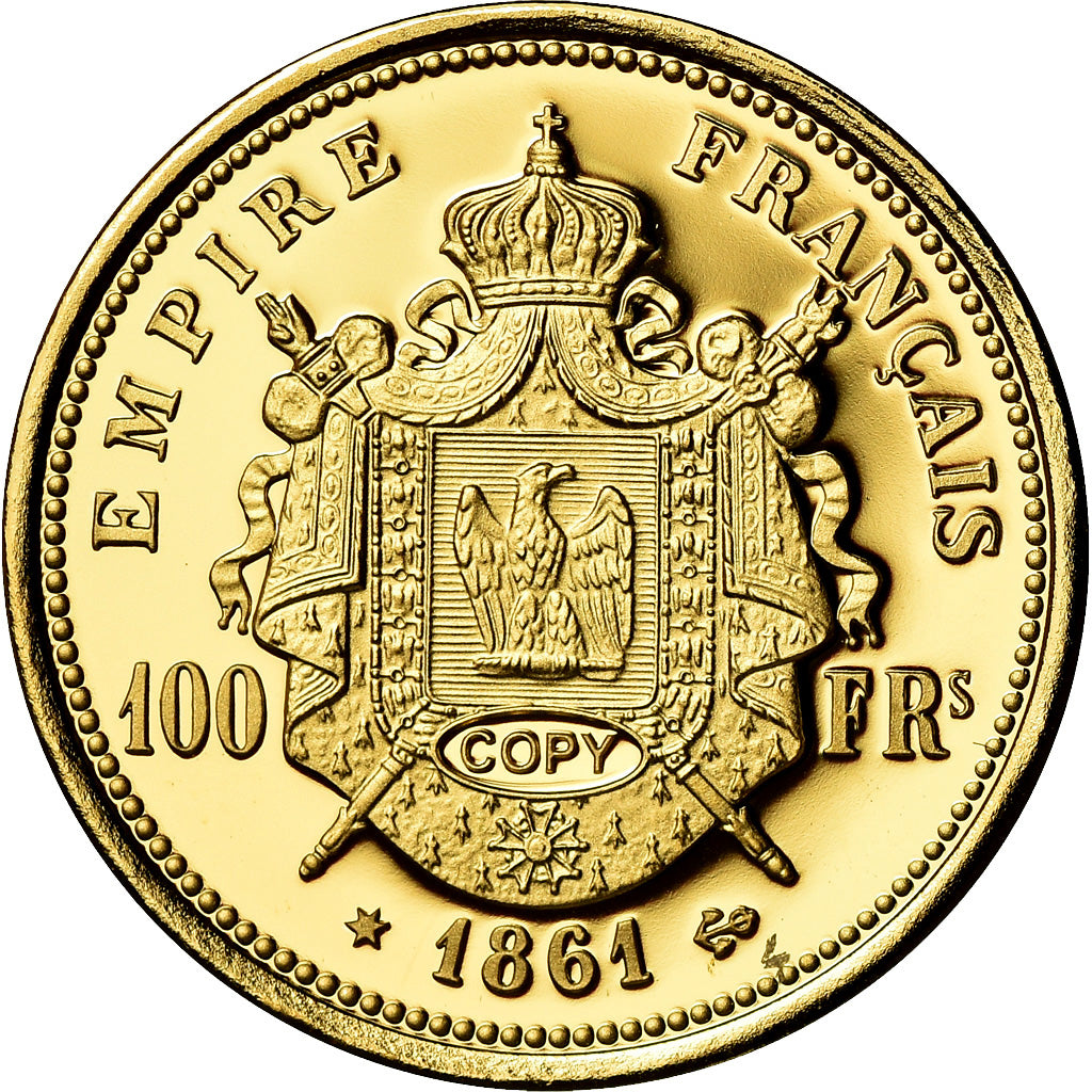 Francia, medaglia, Reproduction de la 100 Francs Or Napoléon III 1861, FDC, Oro