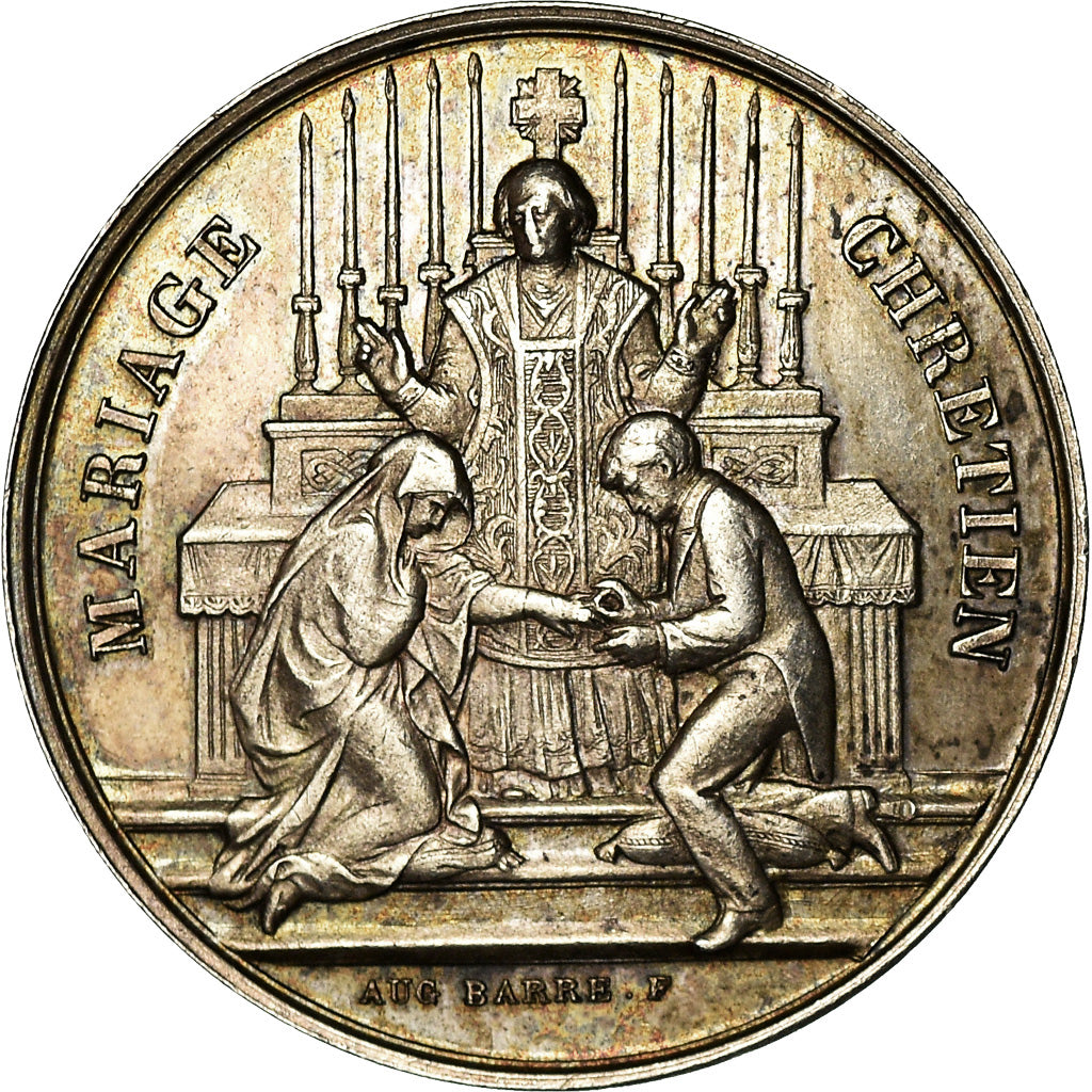 França, Medal, Religion, Mariage Chrétien, Barre, AU(55-58), Prata