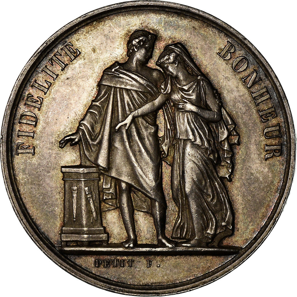 France, Medal, Mariage, Religion, Fidélité Bonheur, 1876, Petit, AU(50-53)