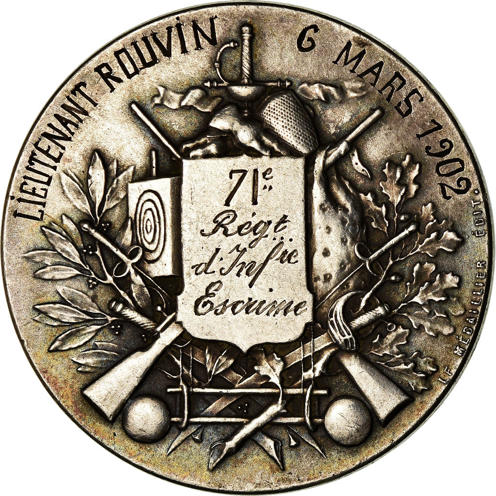 Francia, medalla, 71ème Régiment d'Infanterie, Escrime, 1902, Rivet, EBC