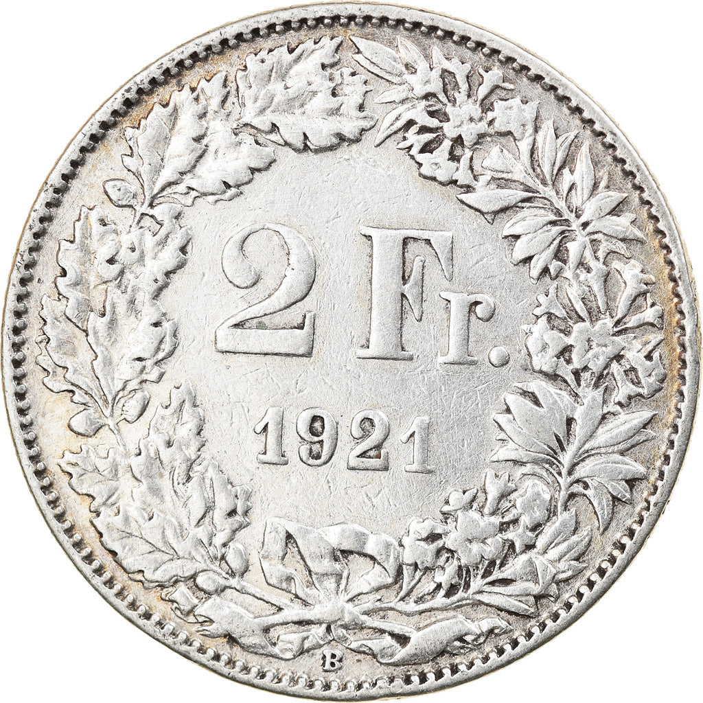 Coin, Switzerland, 2 Francs, 1921, Bern, EF(40-45), Silver, KM:21