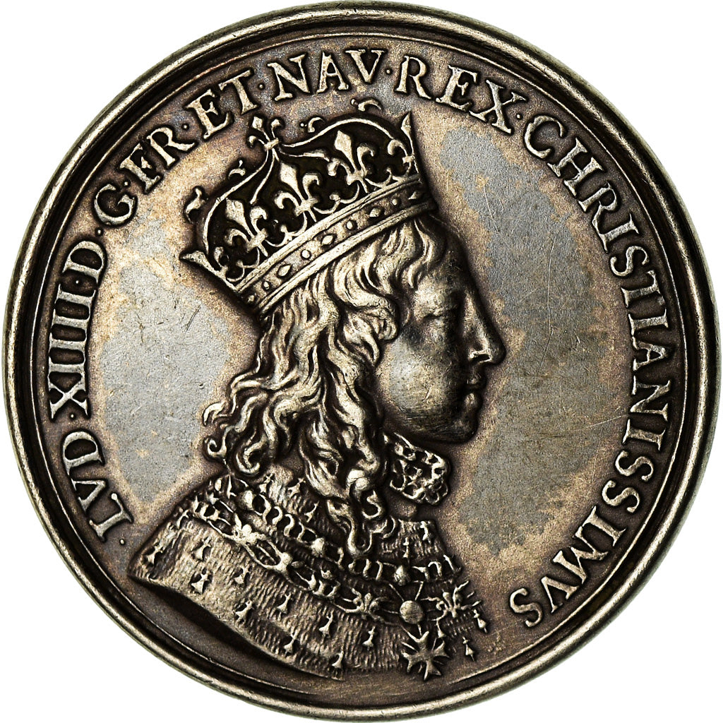 France, Medal, Louis XIV, Le Sâcre à Reims, History, 1654, AU(55-58), Silver