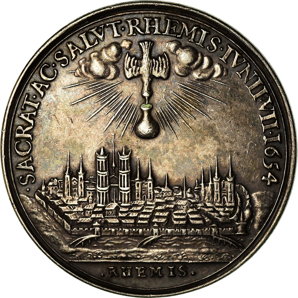France, Medal, Louis XIV, Le Sâcre à Reims, History, 1654, AU(55-58), Silver