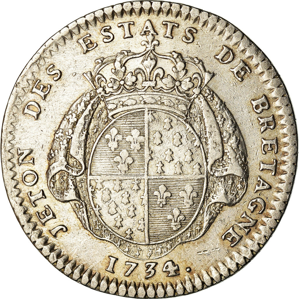 Francia, Token, Louis XV, Etats de Bretagne, Rennes, History, 1734, Duvivier