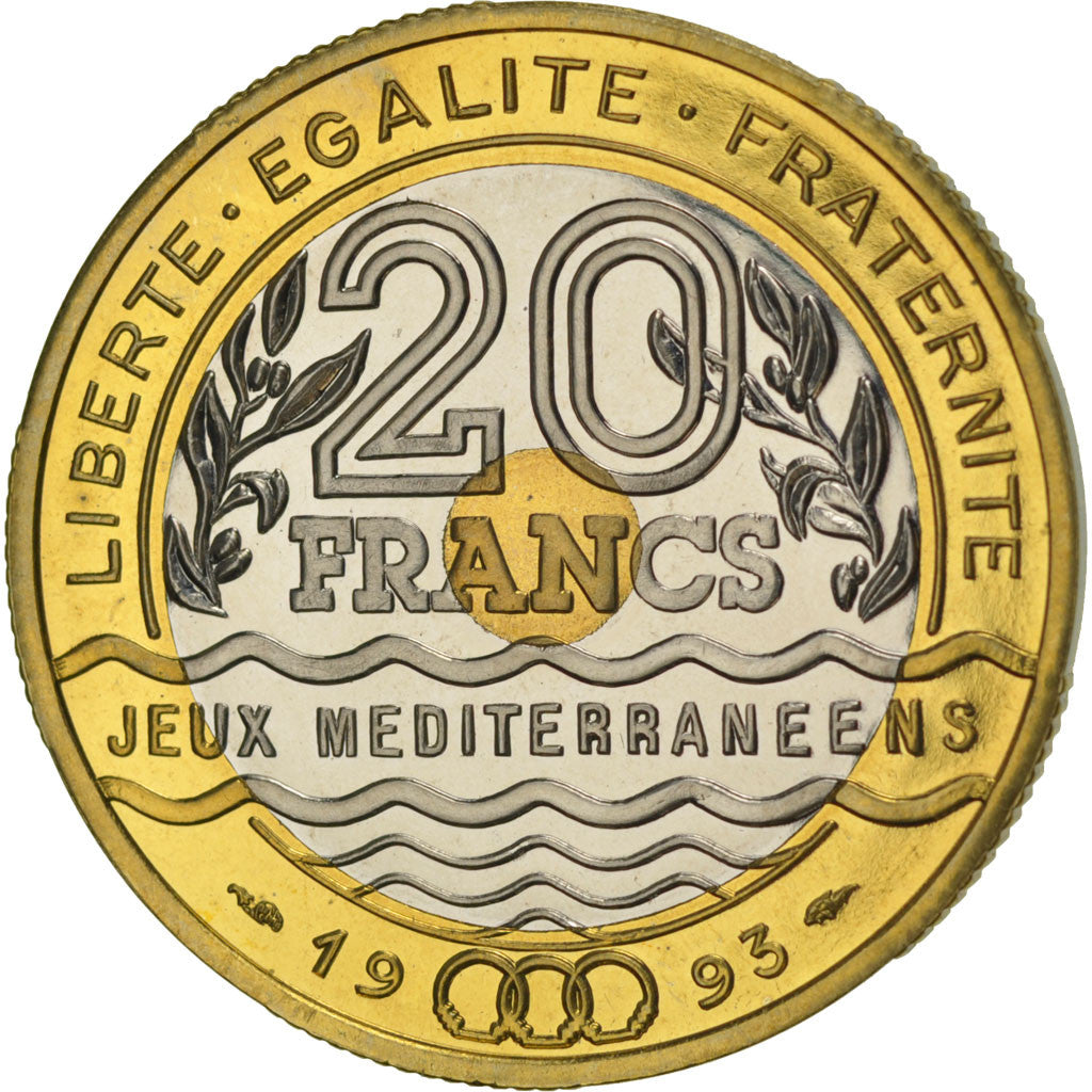 FRANCE, 20 Francs, 1993, MS(65-70), Bimetallic, Gadoury #872, 8.92