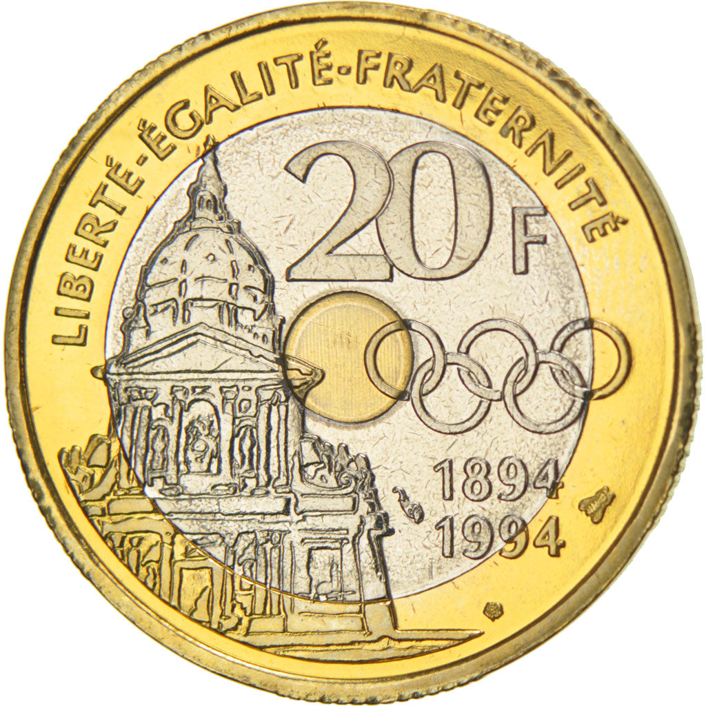 FRANCE, 20 Francs, 1994, EF(40-45), Bimetallic, Gadoury #873, 8.93