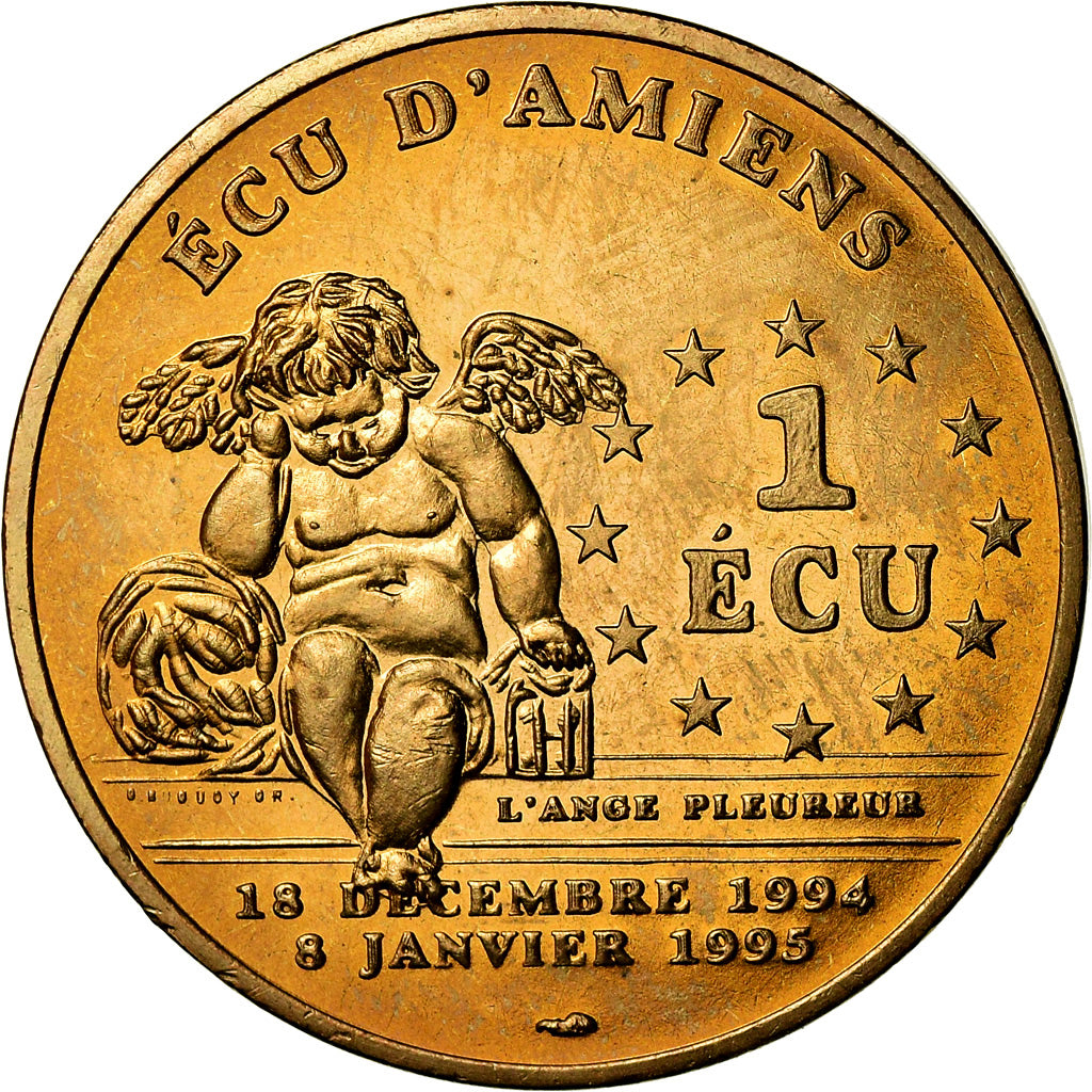France, Medal, 1 Ecu d'Amiens, Cathédrale, 1994, MS(64), Copper