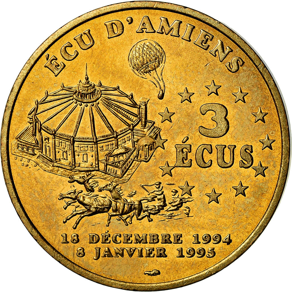France, Médaille, Euros des Villes, 3 Ecu d'Amiens, 1994, SPL+, Cuivre